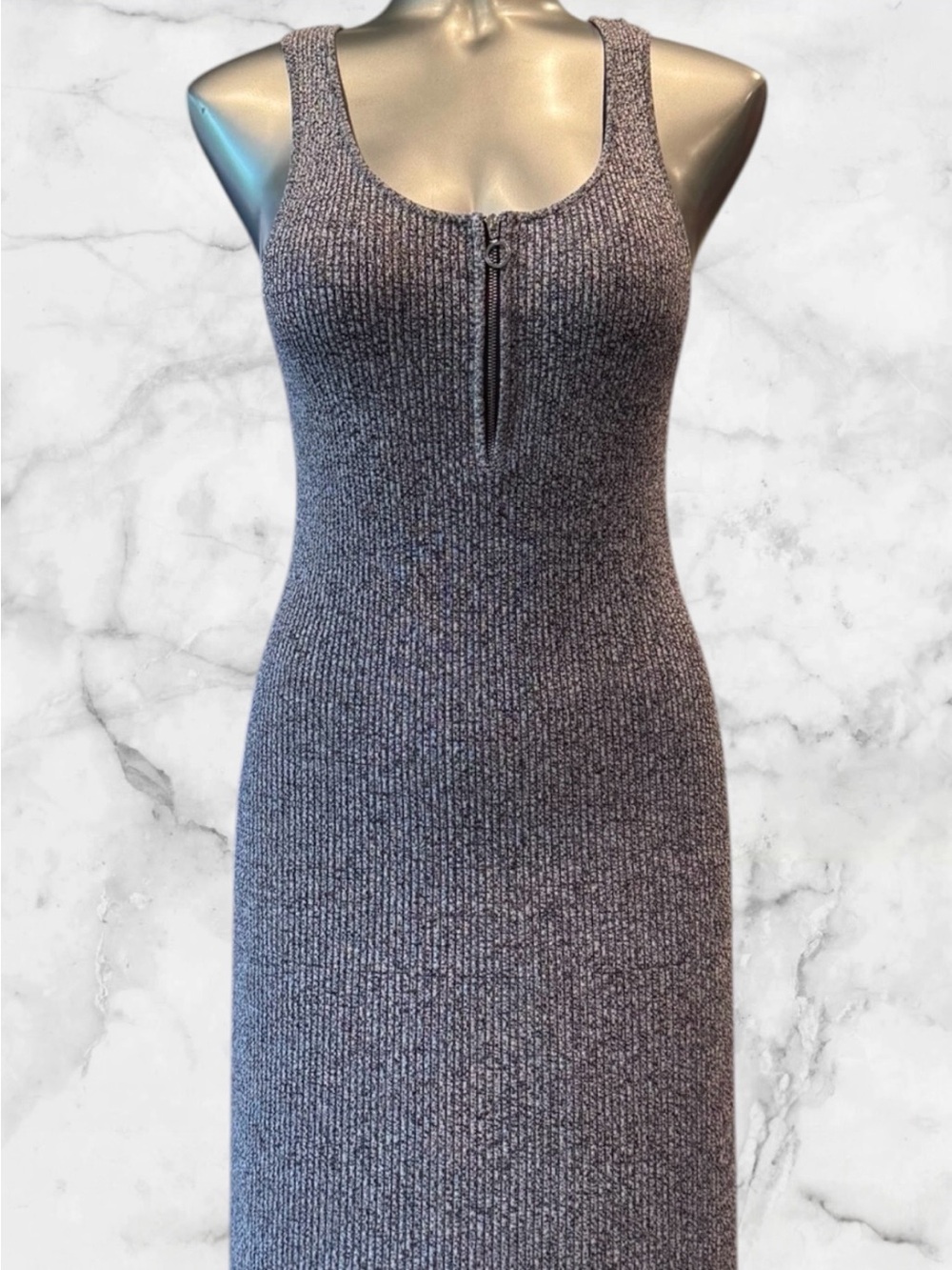 2 for $30 | Dynamite Charcoal Ribbed Zip-Front Tank Midi Dress